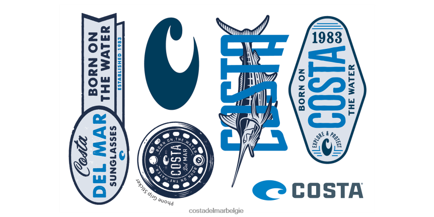 accessoire zijn Costa Del Mar unisex blauw stickervel geassorteerd 8VFDF815